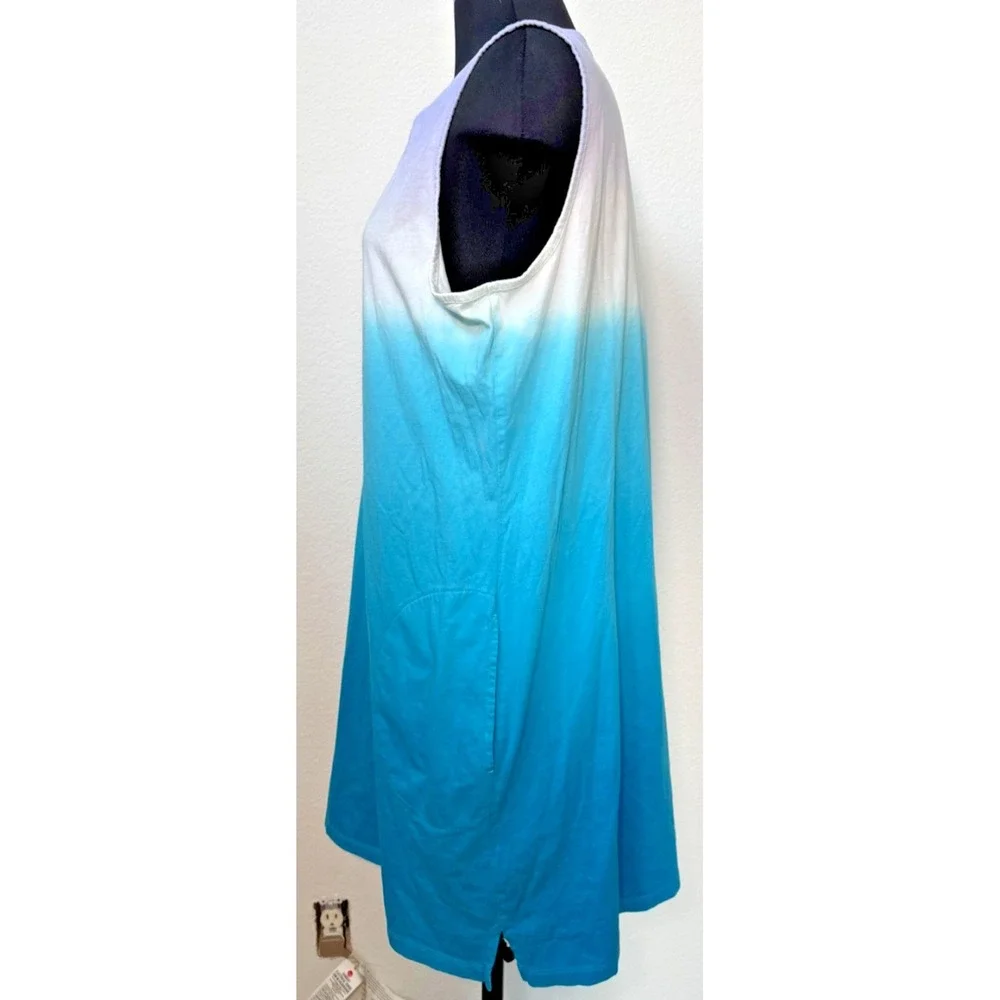 Lands End Beach Swim Coverup Size Large Blue Purple Ombre Dip Dye Cotton